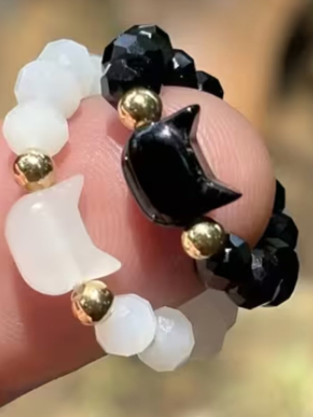 Black And White Cat Rings, Set of TWO RINGS